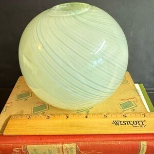 Vtg. Hand blown green and blue swirl globe vase art glass.No flaws.